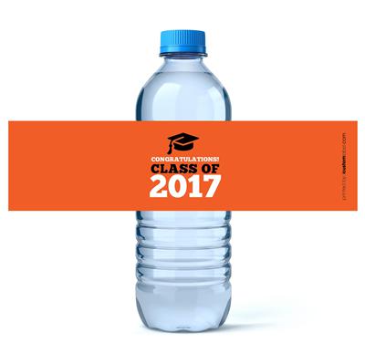 Plain Orange Graduation Water Bottle Labels