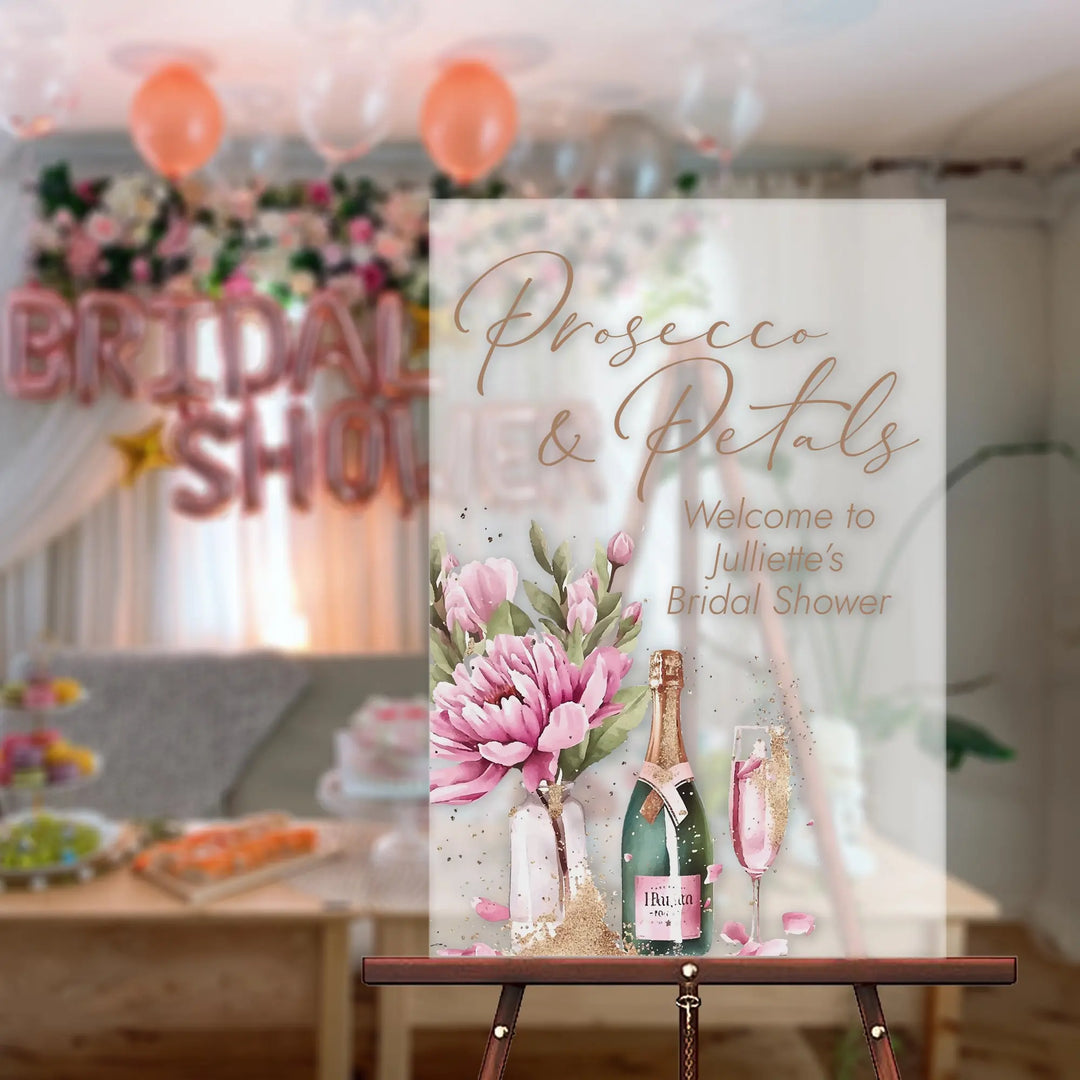 Prosecco and Petals Bridal Shower Welcome Sign iCustomLabel