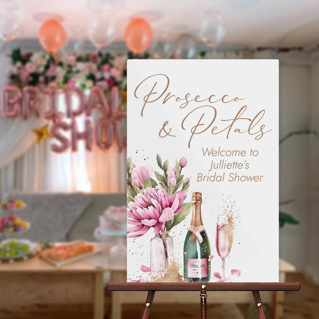 Prosecco and Petals Bridal Shower Welcome Sign iCustomLabel