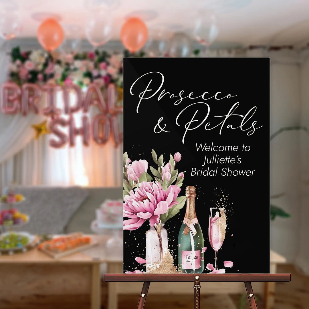 Prosecco and Petals Bridal Shower Welcome Sign iCustomLabel