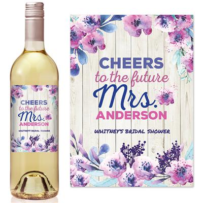 Purple Floral Bridal Shower Wine Label