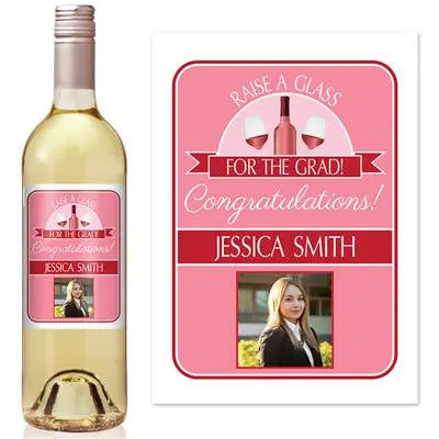 Raise A Glass Pink Graduation Wine Label