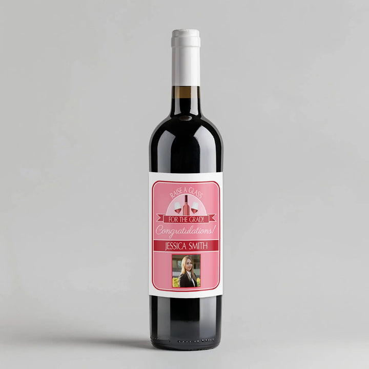 Raise A Glass Pink Graduation Wine Label iCustomLabel