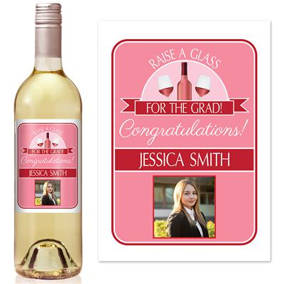 Raise A Glass Pink Graduation Wine Label
