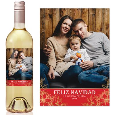 Red Feliz Navidad Photo Wine Label