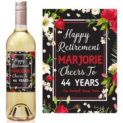Red Floral Retirement Wine Label