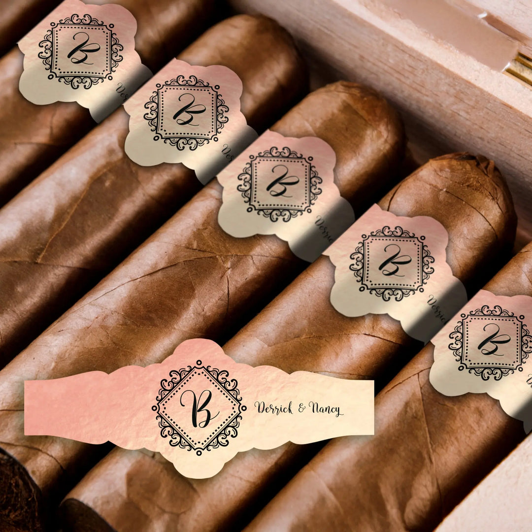 Rose Gold Monogram Wedding Cigar Bands iCustomLabel