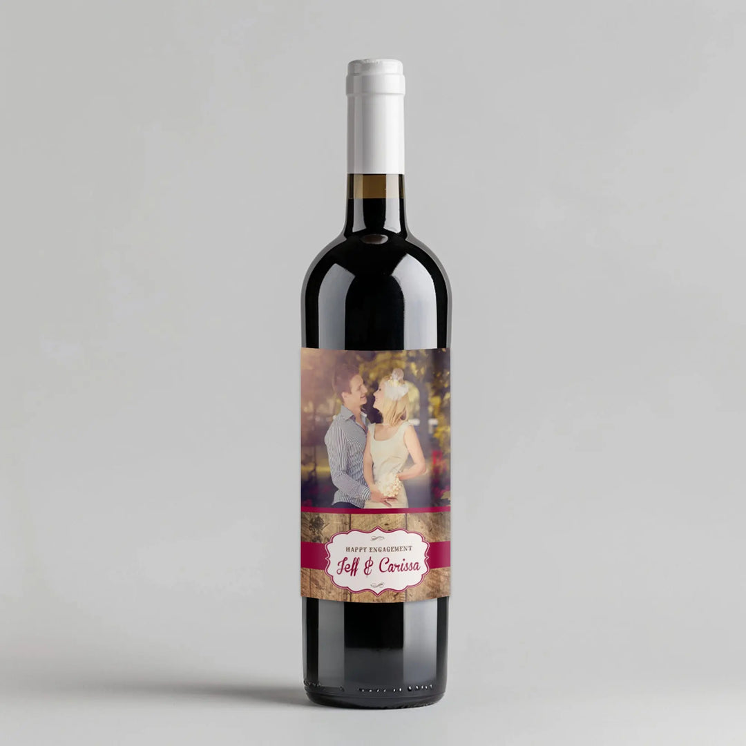 Rustic Wood Maroon Picture Wine Label iCustomLabel