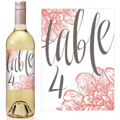 Script Floral Table Number Wine Label