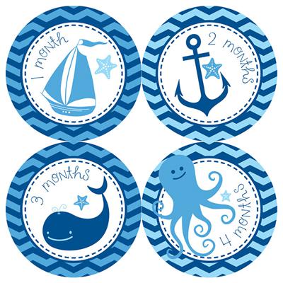 Sea Critter Blue Baby Month Stickers