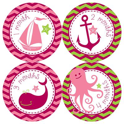 Sea Critter Pink Baby Month Stickers