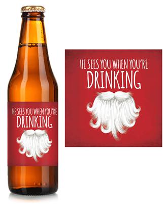 Sees You When Drinking Christmas Beer Label