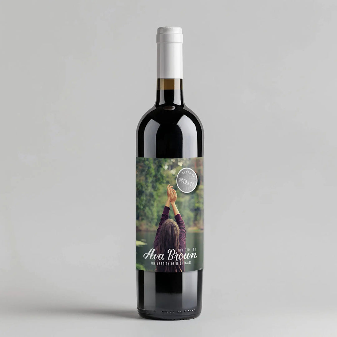 Silver Badge Graduation Wine Label iCustomLabel