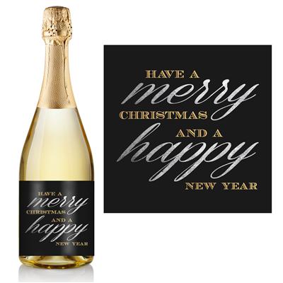Silver Gold Christmas Champagne Label