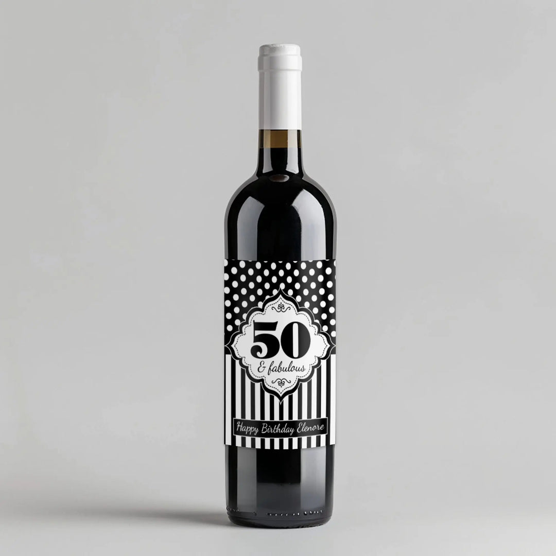 Stripes And Polka Dots Birthday Wine Label iCustomLabel