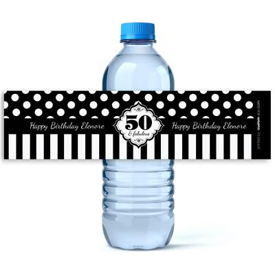 Stripes Polka Dots Birthday Water Bottle Labels