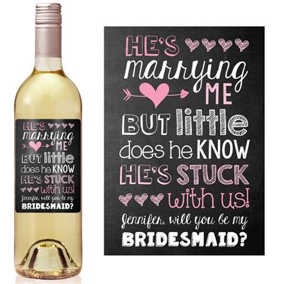 Stuck with Us Chalkboard Bridesmaid Wine Label