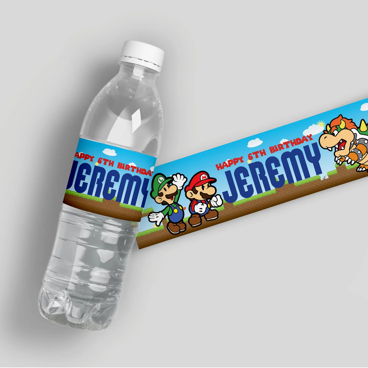 Super Mario Brothers Birthday Water Bottle Labels iCustomLabel