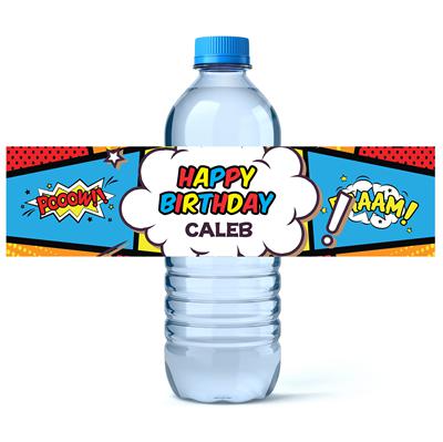 Superhero Birthday Water Bottle Labels