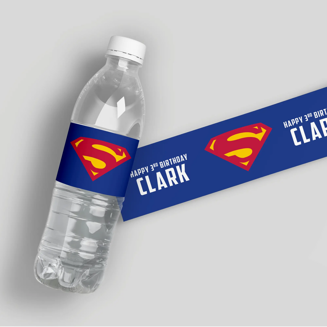 Superman Birthday Water Bottle Labels iCustomLabel