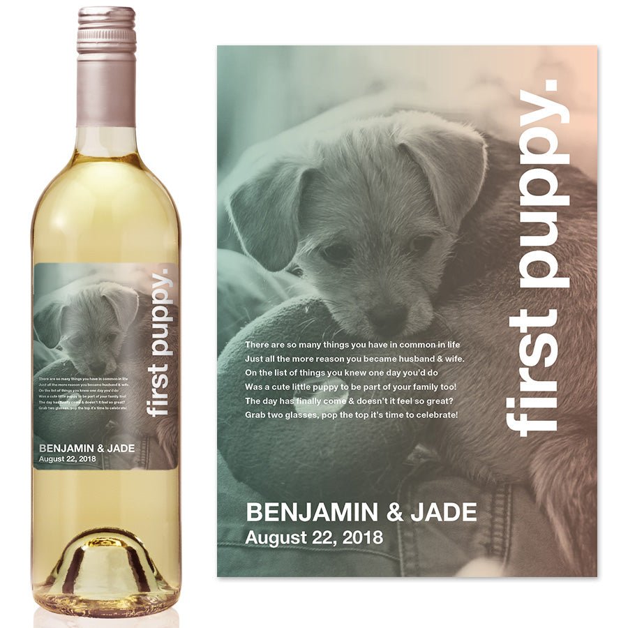Swiss Pic First Puppy Milestone Wine Label