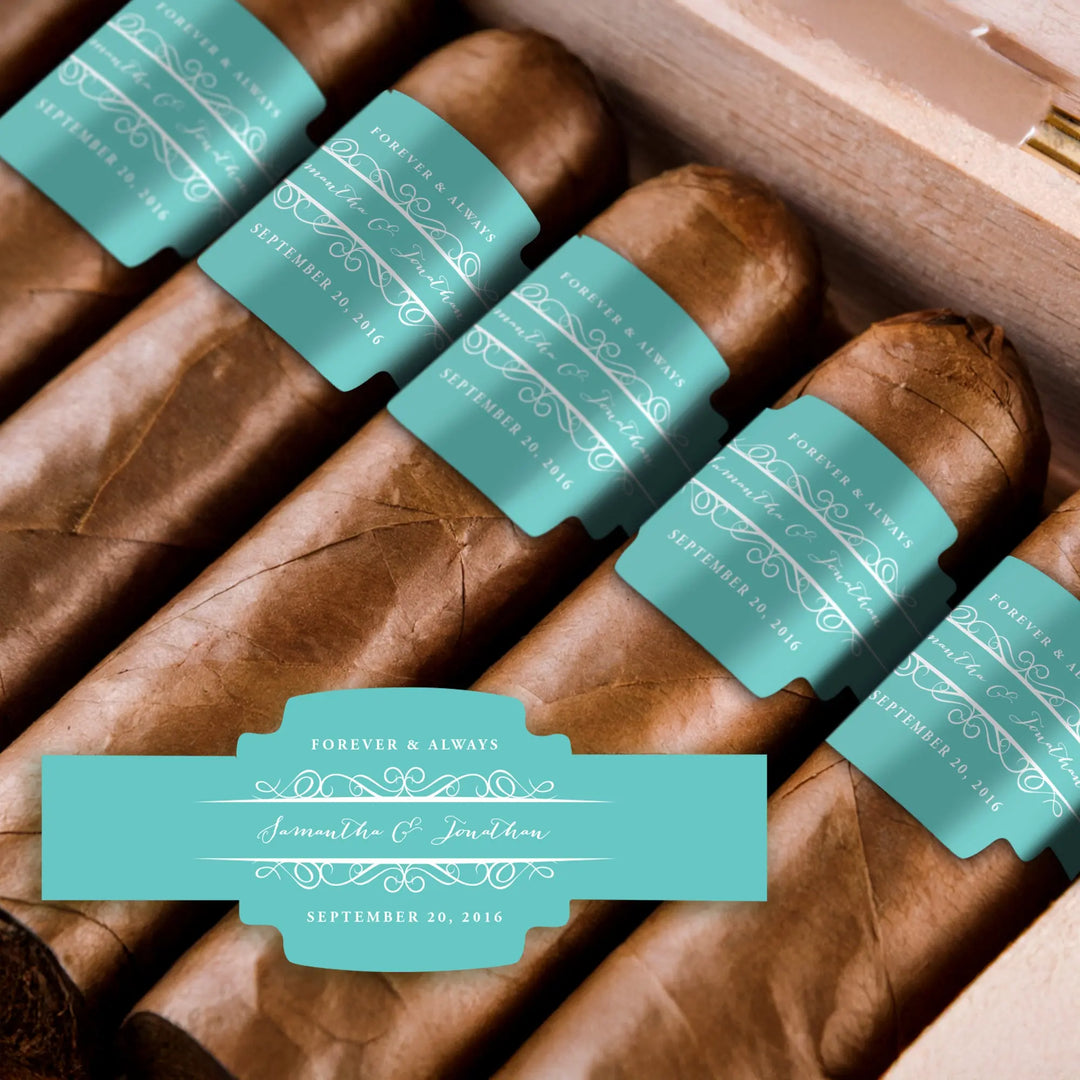 Tiffany Script Wedding Cigar Labels iCustomLabel