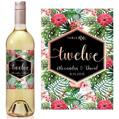 Tropical Rose Gold Number Table Number Wine Label