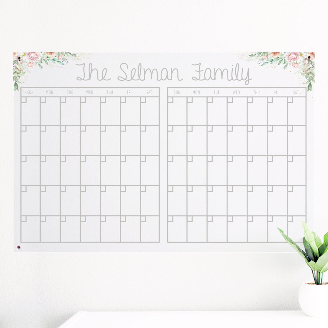 Two Month Floral Acrylic Wall Calendar