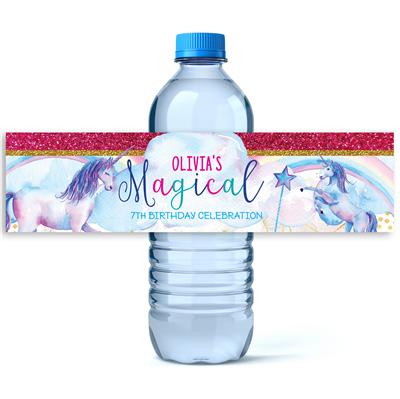 Unicorn Birthday Water Bottle Labels