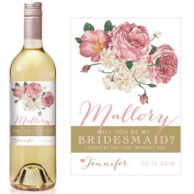Vintage Rose Bridesmaid Wine Label