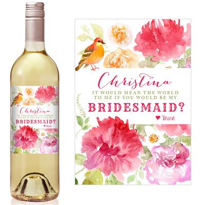 Watercolor Bird Bridesmaid Wine Label