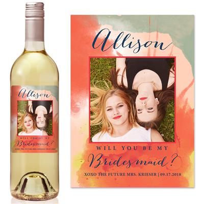 Watercolor Bridesmaid Wine Label