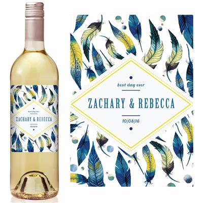 Watercolor Feathers Wine Label