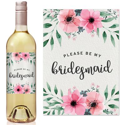 Watercolor Floral Bridesmaid Wine Label