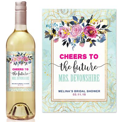 Watercolor Roses Bridal Shower Wine Label