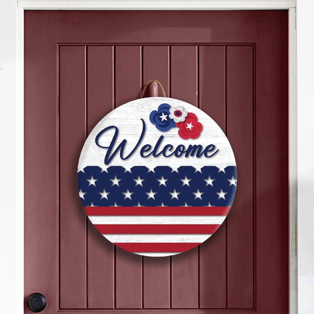 Welcome USA House Front Door Sign iCustomLabel