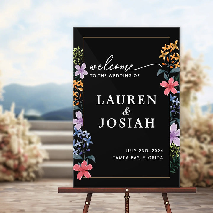 Black Wild Flower Wedding Sign