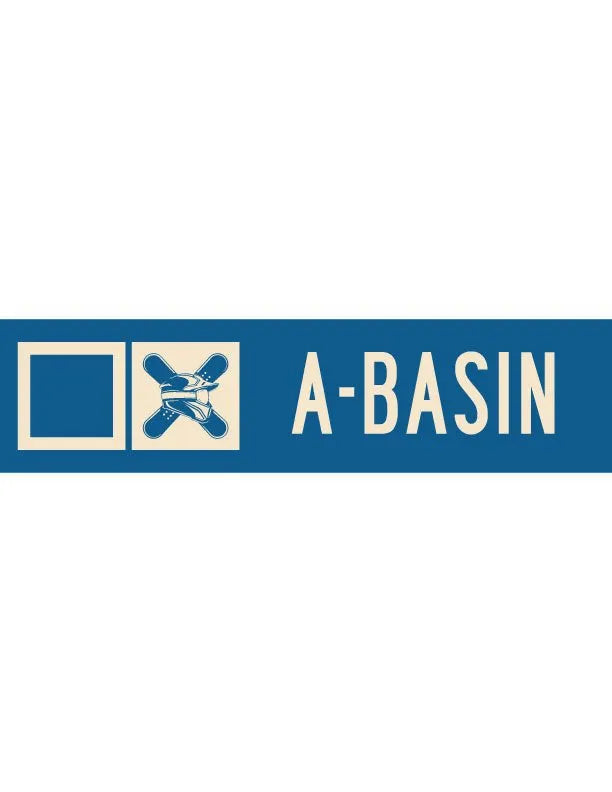 A-Basin ski trail metal sign featuring ski goggles and crossed skis icon on blue background