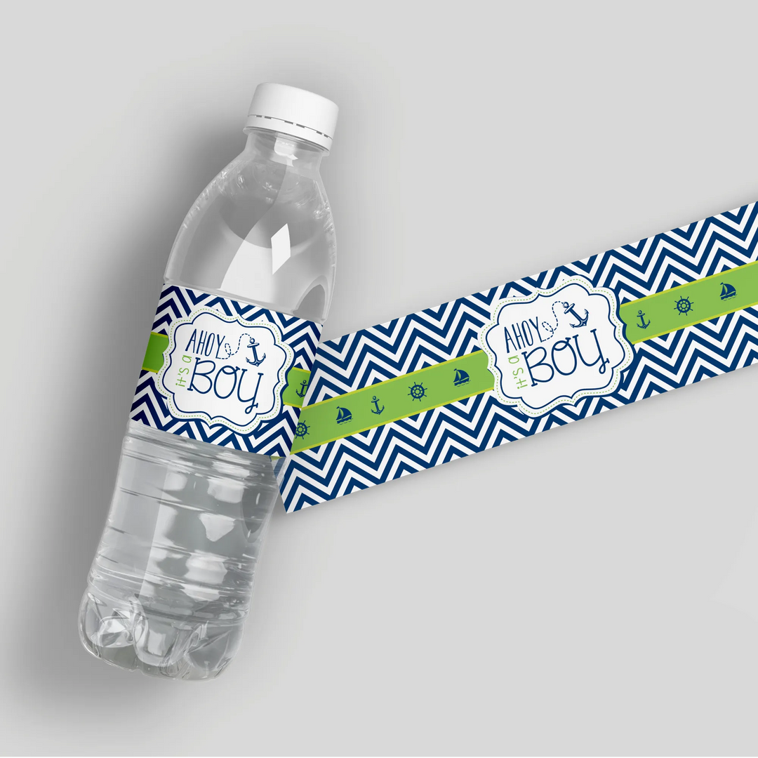 Ahoy It's a Boy Water Bottle Labels - iCustomLabel