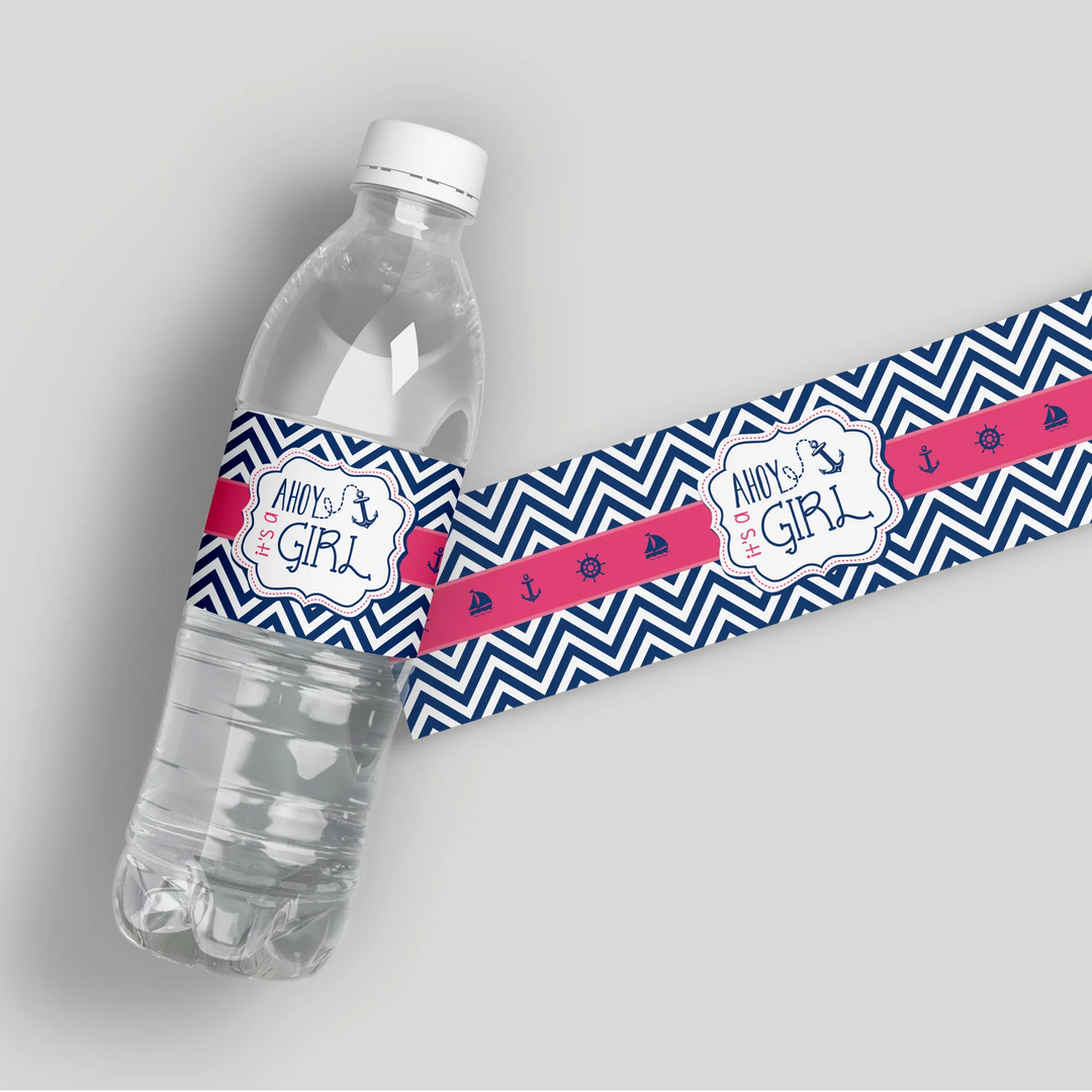 Ahoy it's a Girl Water Bottle Labels - iCustomLabel