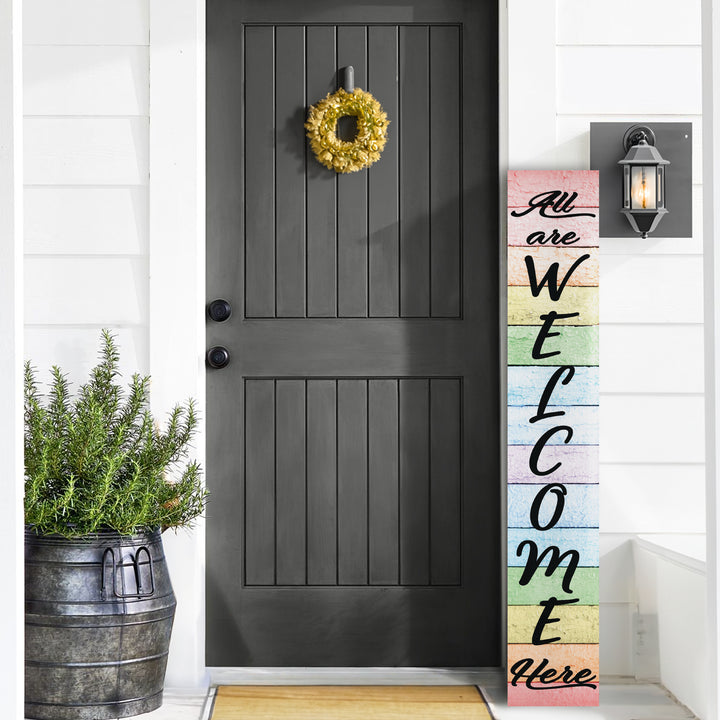 All Are Welcome Porch Leaner Welcome Sign - iCustomLabel