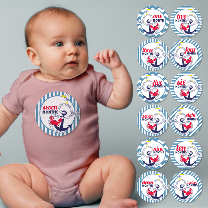 Anchors Aweigh Blue Baby Month Stickers - iCustomLabel