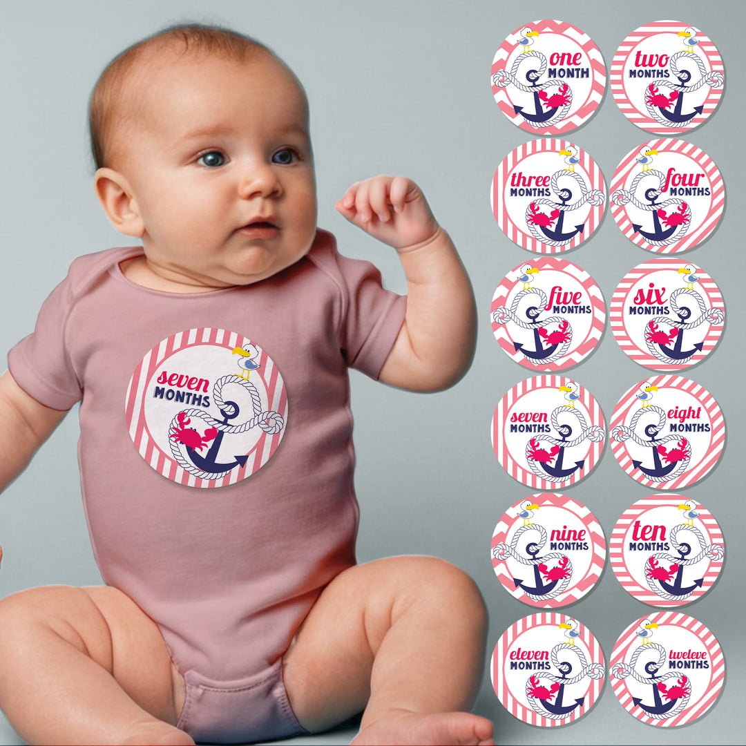 Anchors Aweigh Pink Baby Month Stickers - iCustomLabel