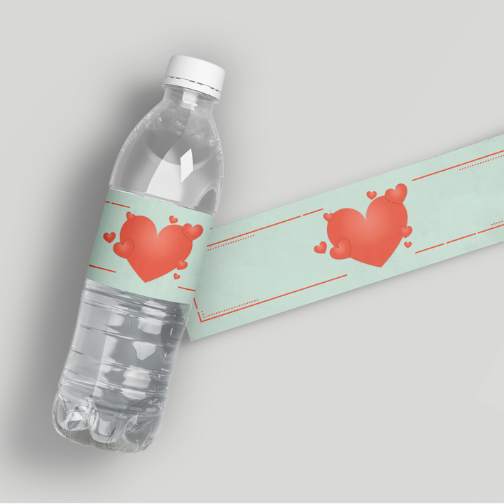 Aqua Red Valentine Water Bottle Labels