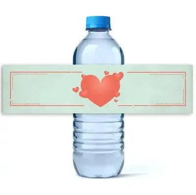 Aqua Red Valentine Water Bottle Labels - iCustomLabel