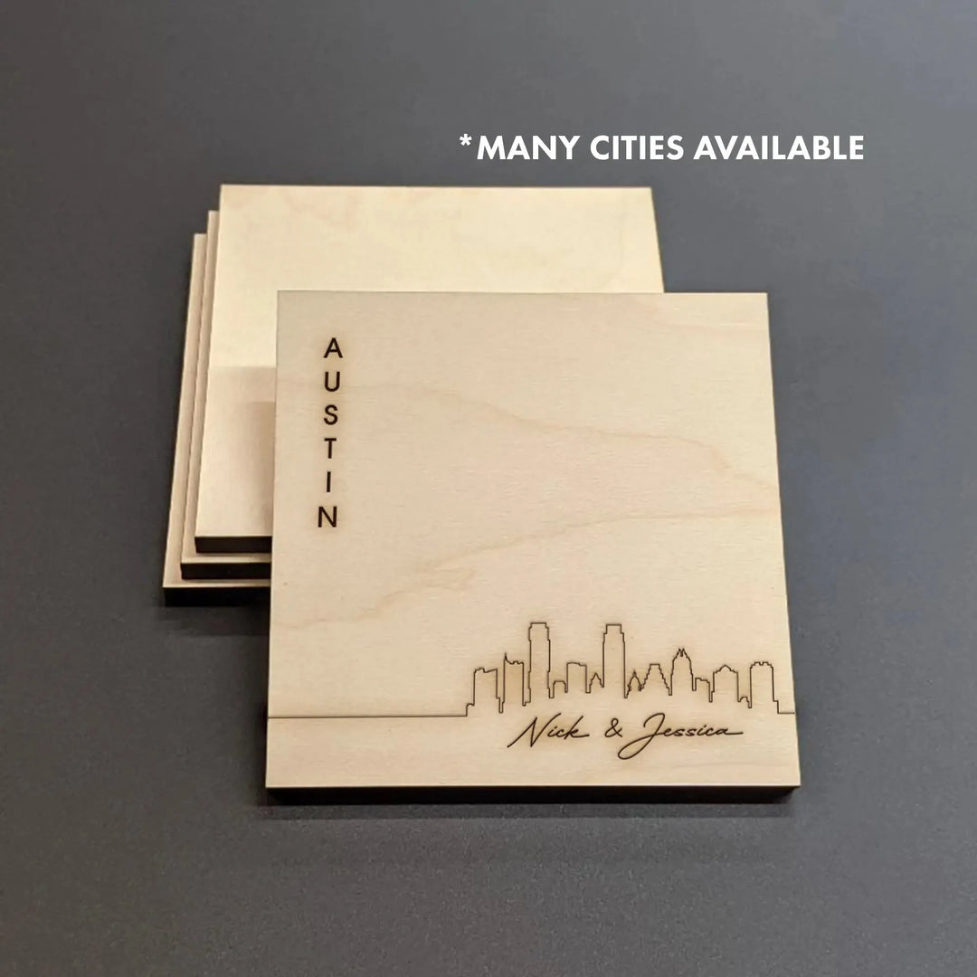 Austin Skyline Wood Coasters - iCustomLabel