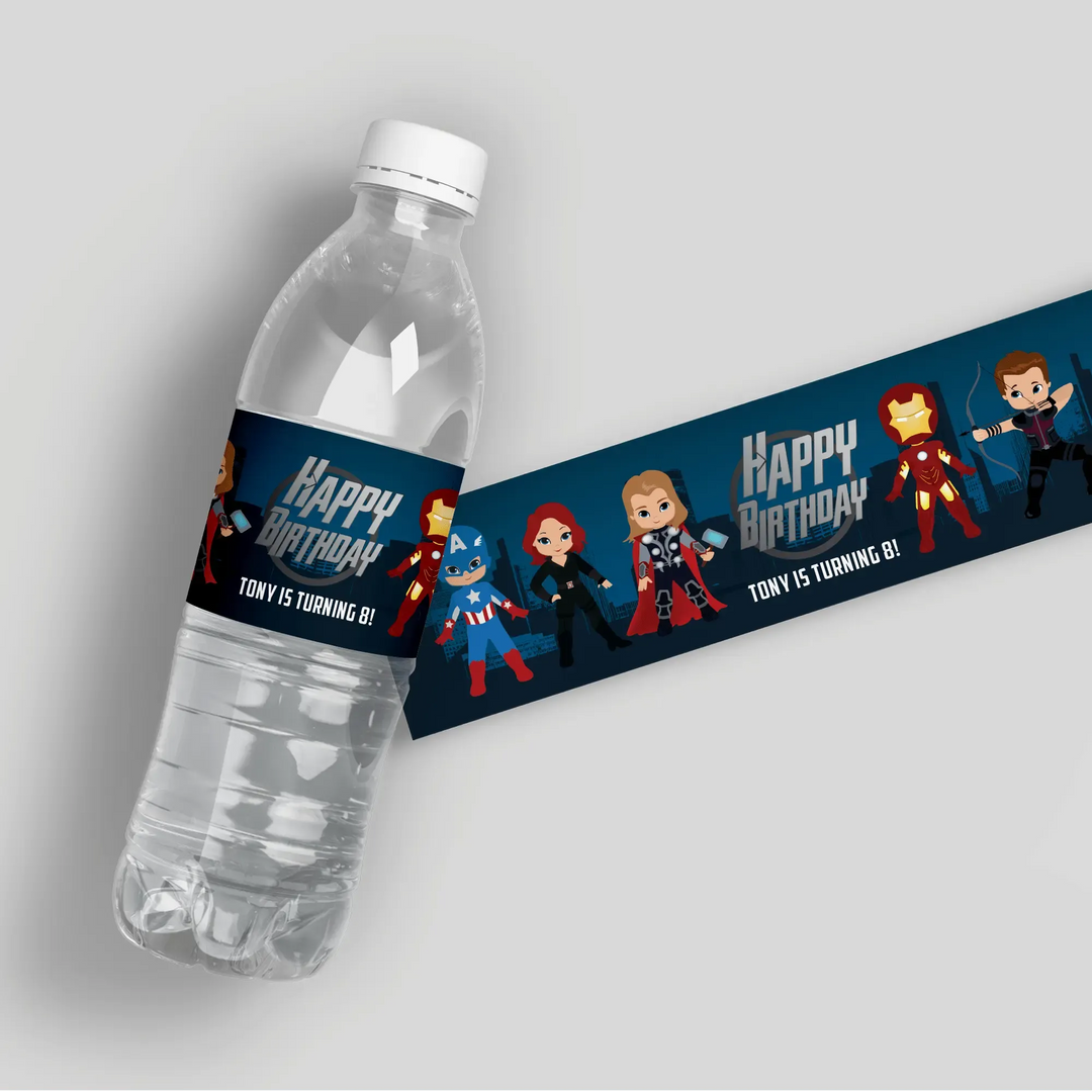 Avengers Birthday Water Bottle Labels - iCustomLabel