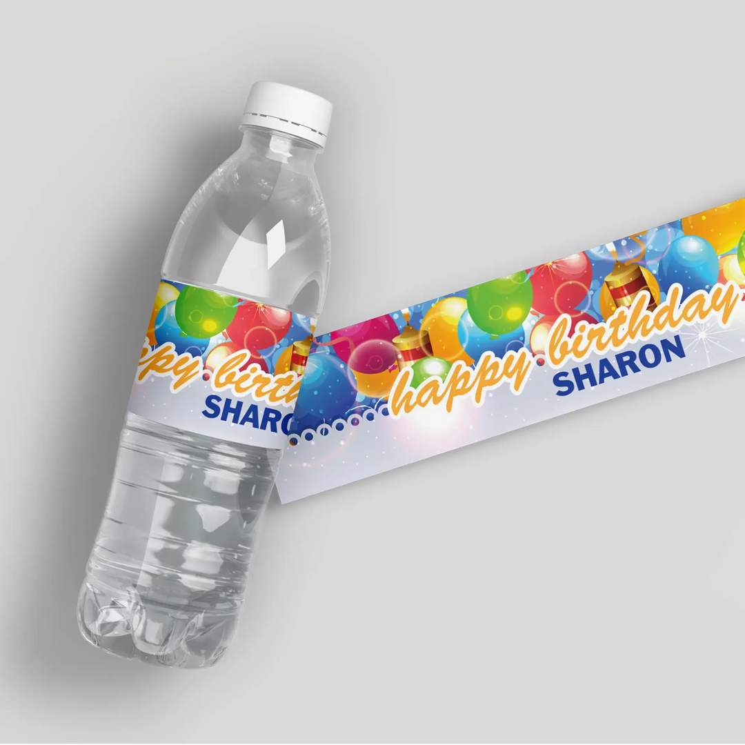 Balloon Birthday Water Bottle Labels - iCustomLabel