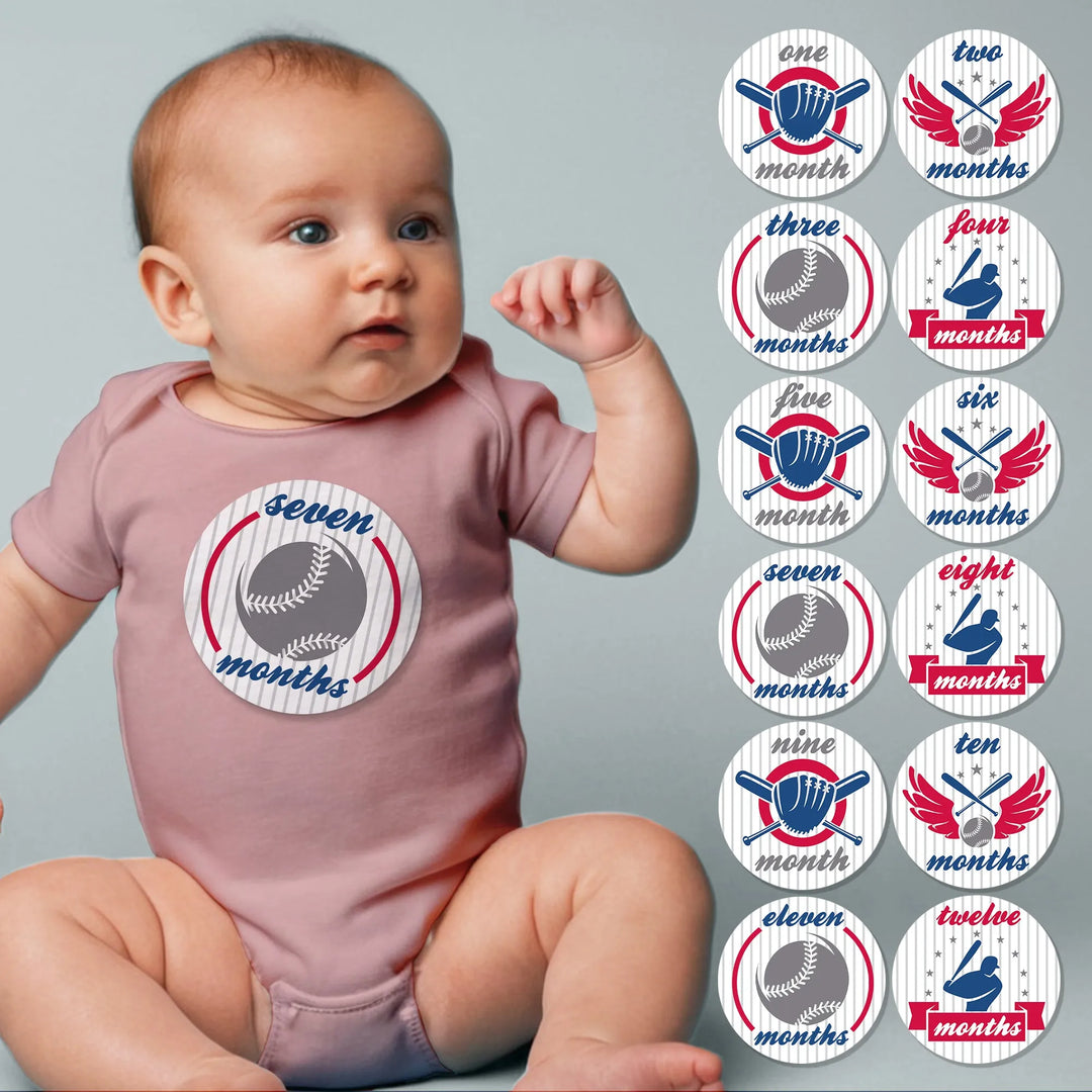 Baseball Emblem Baby Month Stickers - iCustomLabel