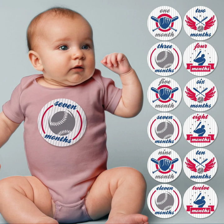 Baseball Emblem Baby Month Stickers - iCustomLabel